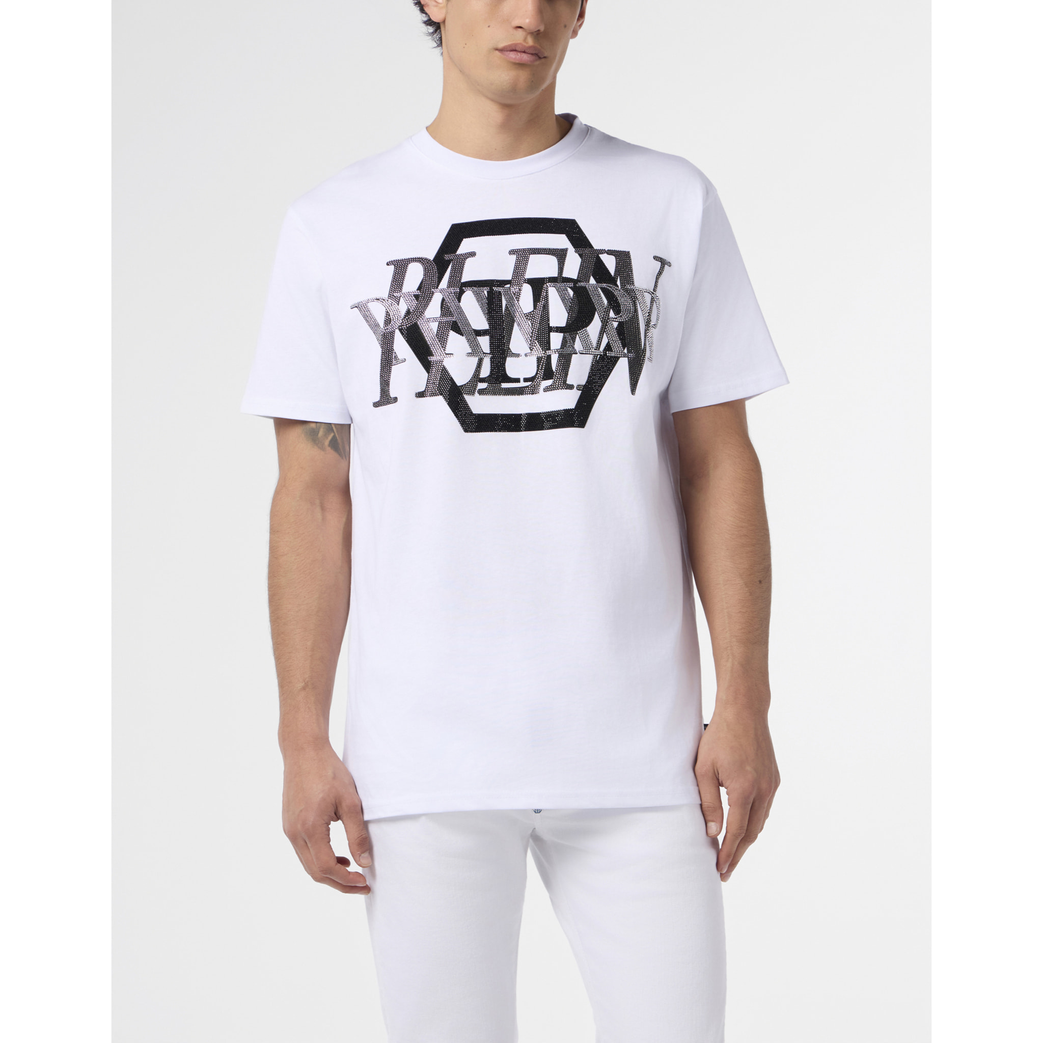 PHILIPP PLEIN Round Neck T-Shirt Logo Stones