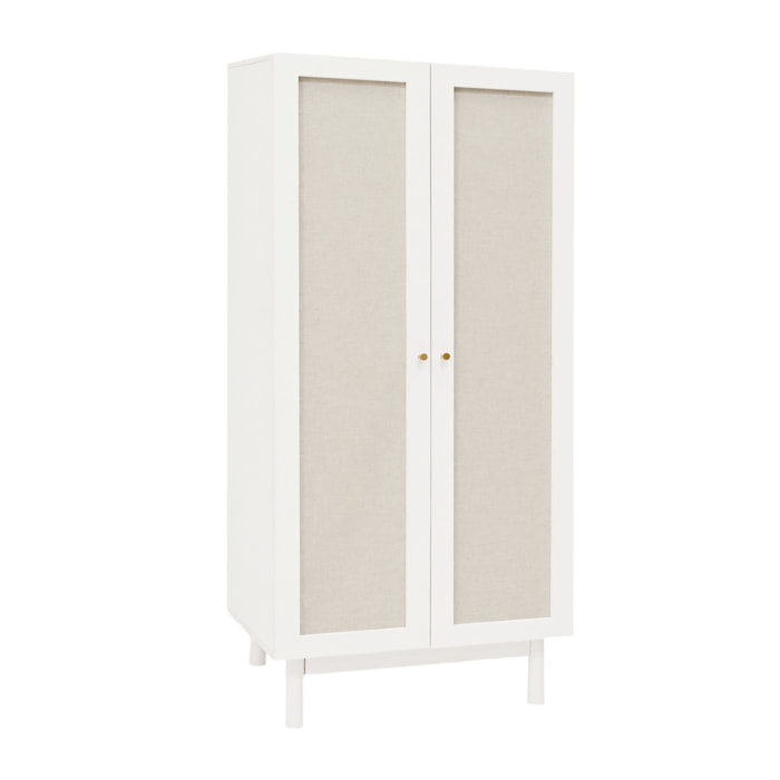 Armoire en bois massif et toile de lin blanc 180x80cm Hauteur: 180 Longueur: 80 Largeur: 40