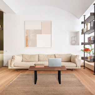 Tavolino salotto basso noce stile industrial con gambe nere 80x50x35 cm - Henry