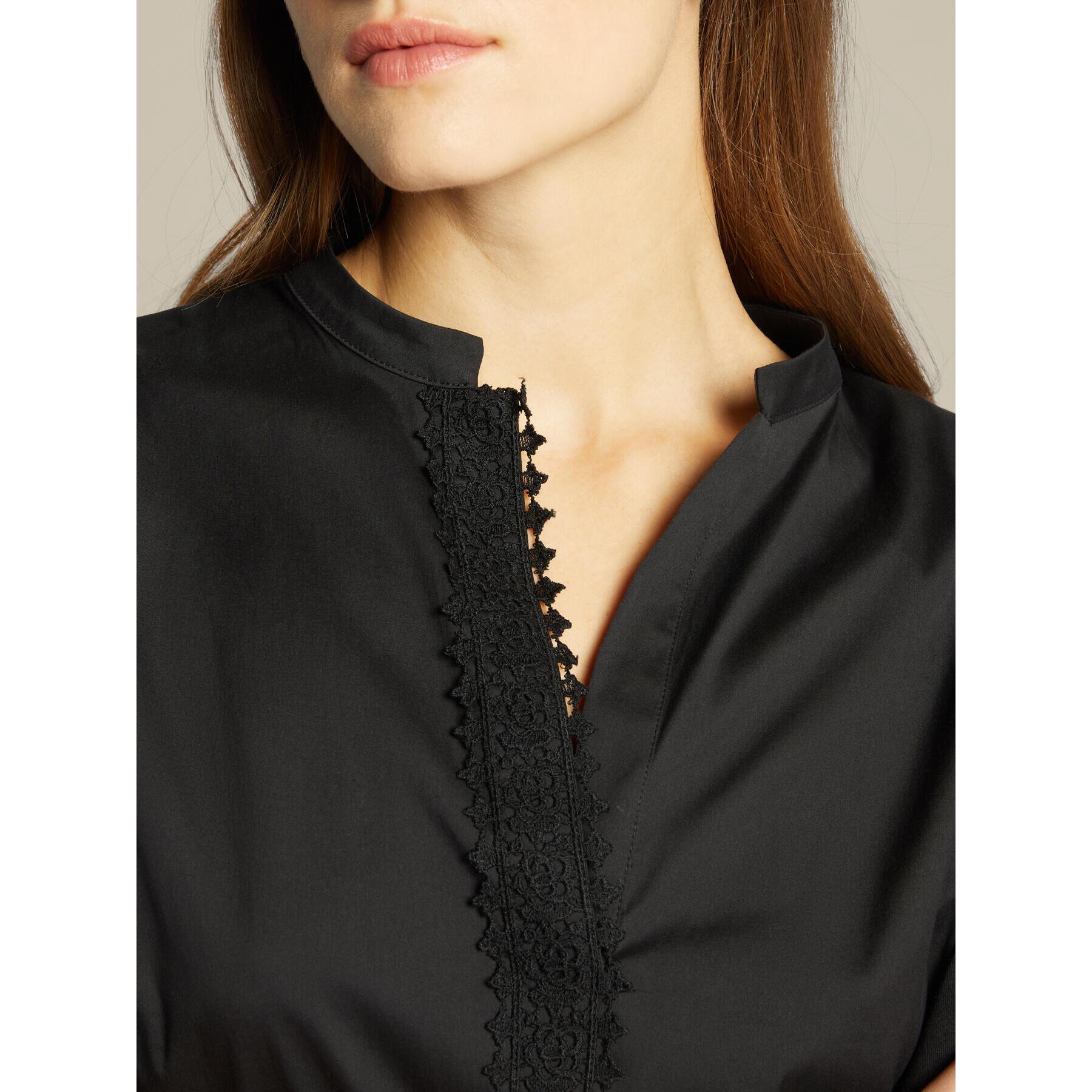 Elena Mirò - Camiseta con borde de macramé - Negro