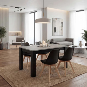 Mesa de comedor extensible en negro mate y gris cemento 140-190x90 cm Sira Negro Mate - Gris Cemento