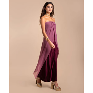 Vestido midi con escote palabra de honor y capa
