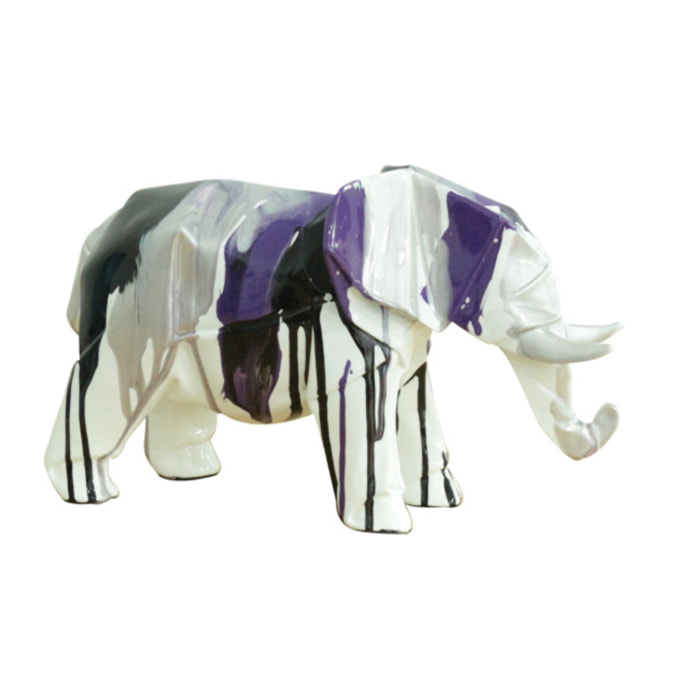 Statuette éléphant en résine noir, argenté, violet H21cm - ELEPH 5