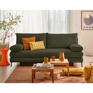 Elton - canapé 3 places convertible avec coffre en velours côtelé - Vert Kaki