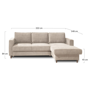 Jake - canapé d'angle droit - convertible avec coffre - 4 places - en velours côtelé - Beige