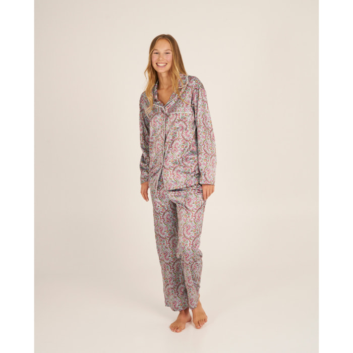 Camiseta de pijama de mujer estampada con cierre de botones