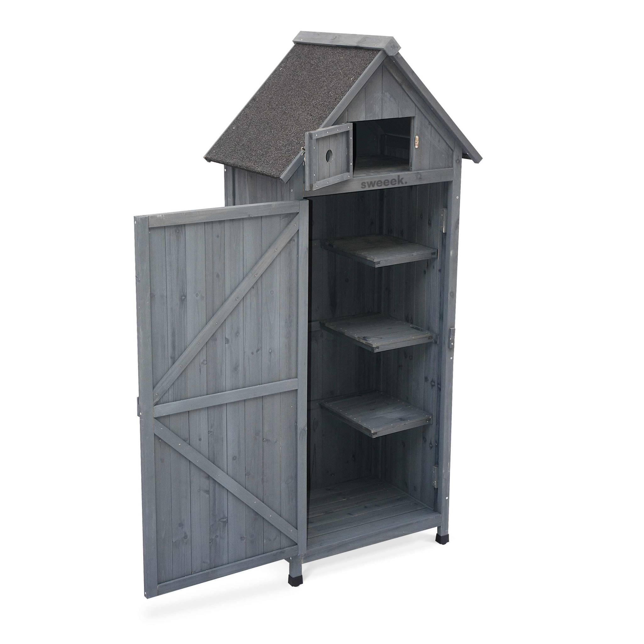 Armoire de jardin en bois. Mimosa anthracite. 77 x 54.5 x 179 cm cm. abri de jardin en bois. armoire de rangement. range outils