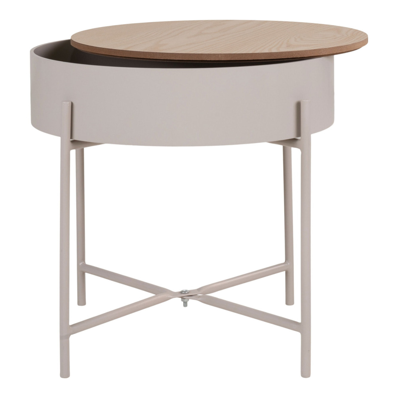 Tavolino Sisco in acciaio beige con piano naturale ø40x40 cm