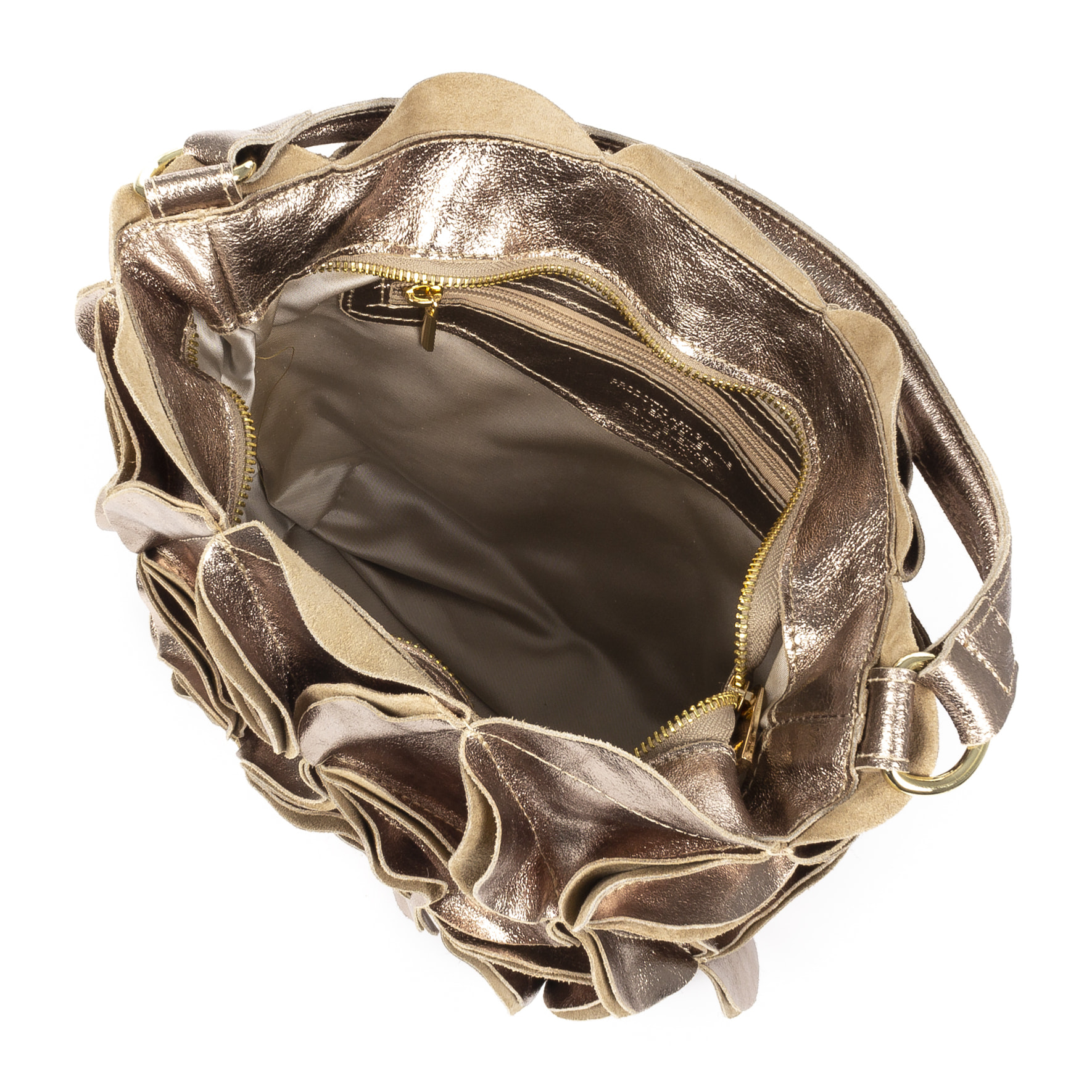 FIRENZE ARTEGIANI Borsa Tote da Donna Accadia. Vera Pelle Camoscio Laccato Made in Italy 30x12x23 Cm. Colore bronzo