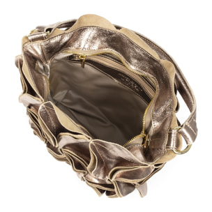 FIRENZE ARTEGIANI Borsa Tote da Donna Accadia. Vera Pelle Camoscio Laccato Made in Italy 30x12x23 Cm. Colore bronzo