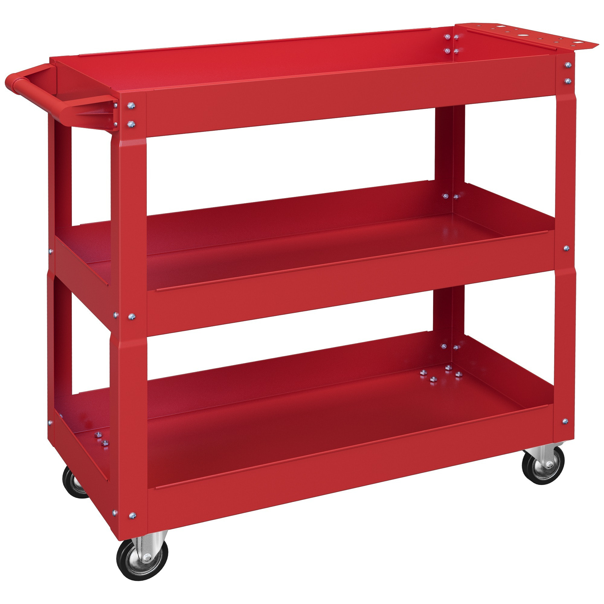 Carro de Herramientas con Ruedas Carro de Taller de Acero con 3 Estantes de Almacenamiento y Asa Lateral para Garaje Mecánico Hogar Carga 150 kg 83x35,3x76 cm Rojo