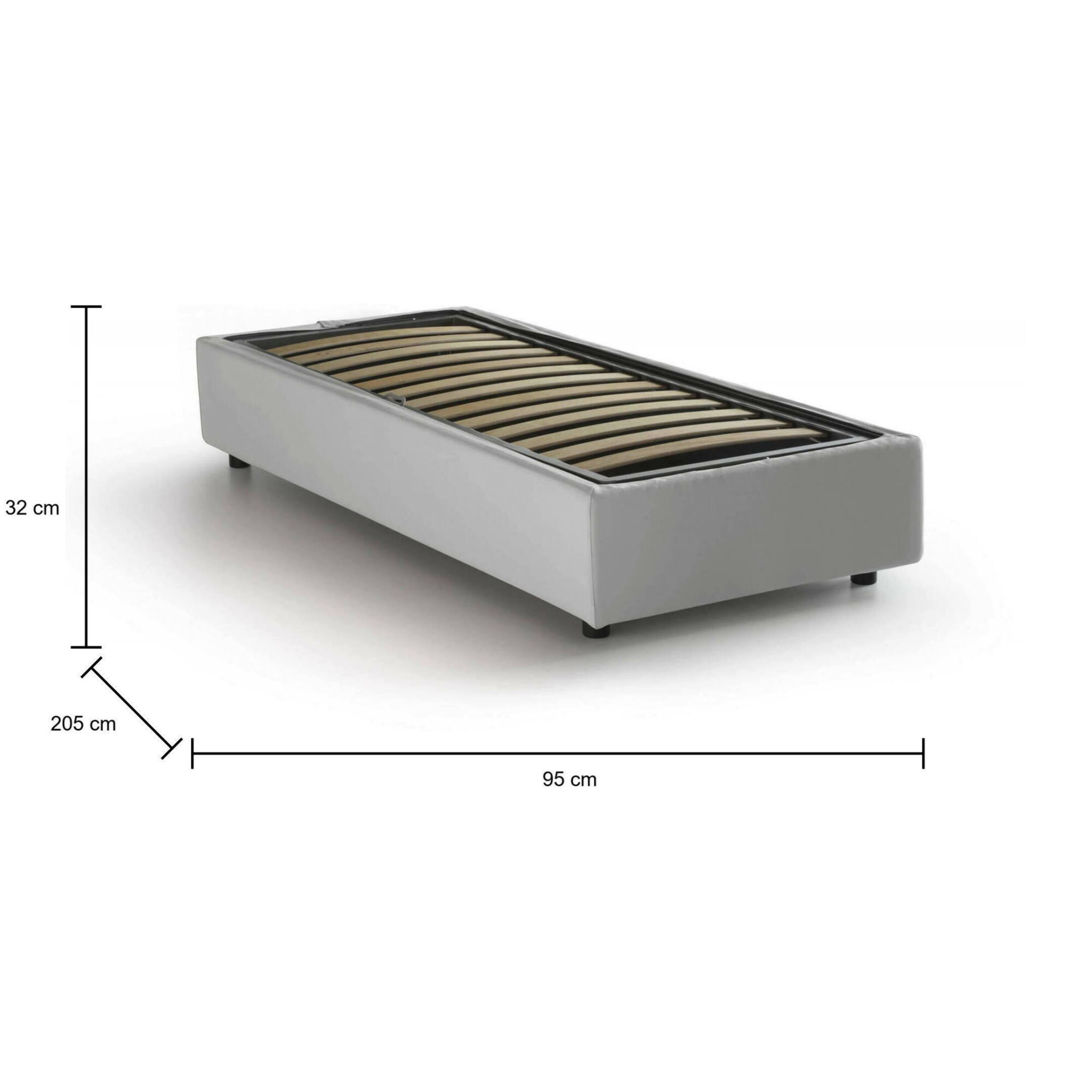Letto singolo Alarita, Letto contenitore con rivestimento in ecopelle, 100% Made in Italy, Apertura frontale, adatto per materasso Cm 80x190, Bianco