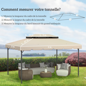 Toile de rechange pour pavillon tonnelle tente 3,90L x 2,90l m polyester haute densité 170 g/m² crème
