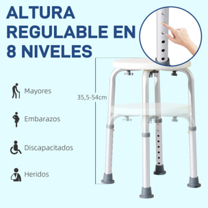 Taburete de Ducha, Silla Ducha Personas Mayores Antideslizante con Altura Regulable, Carga 135 kg, Taburete de Baño para Ancianos y Discapacitados, Blanco