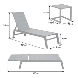 Set bain de soleil et table d'appoint BARBADOS en textilène gris - aluminium gris anthracite