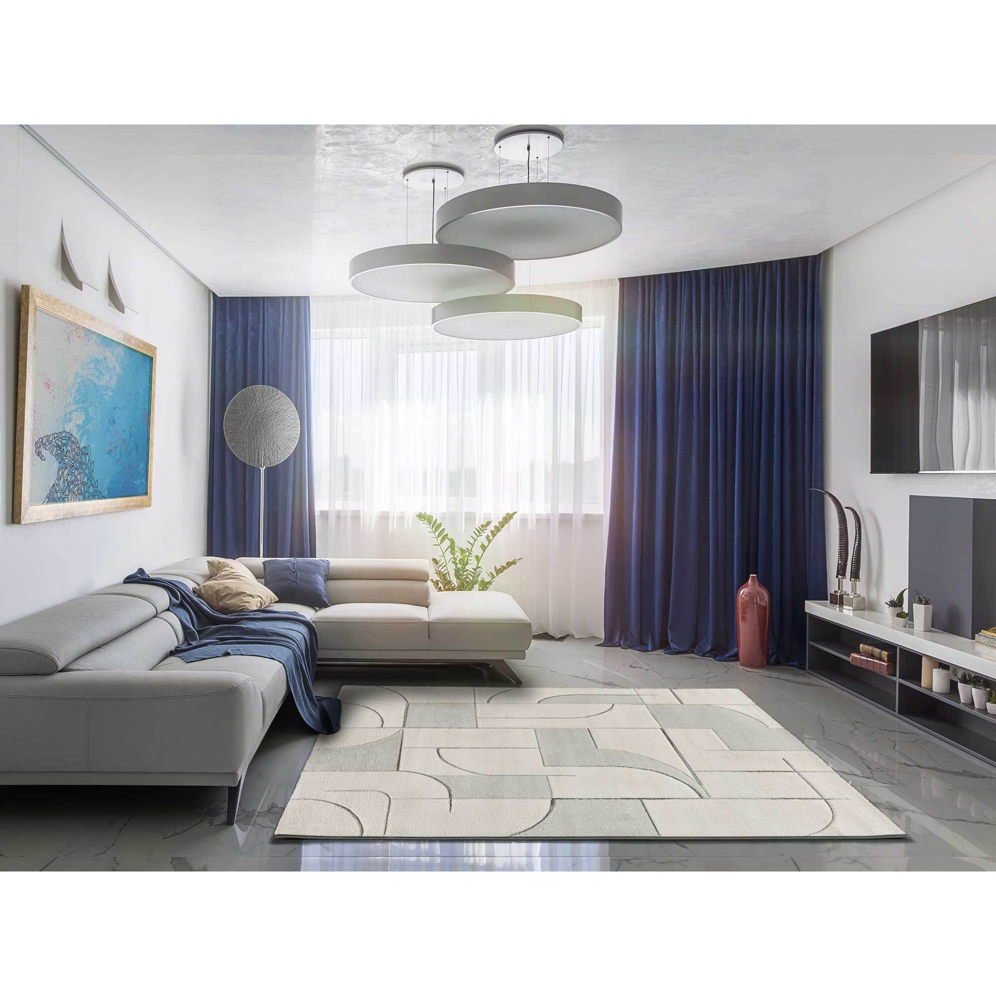 LENA Alfombra geométrica con lí­neas en tonos crema, varias medidas disponibles