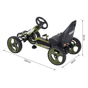 Vélo et véhicule pour enfants kart à pédales militaire siège réglable frein manuel roues AR EVA acier vert noir