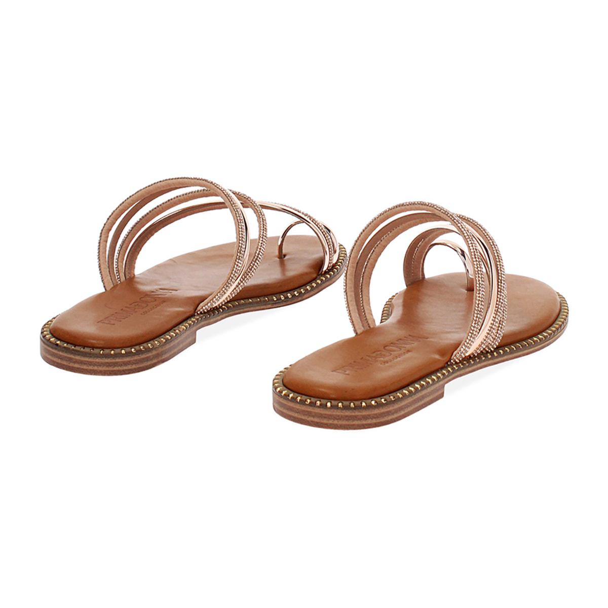 Sandalias bajos mujer rosa oro espejo con piedras
