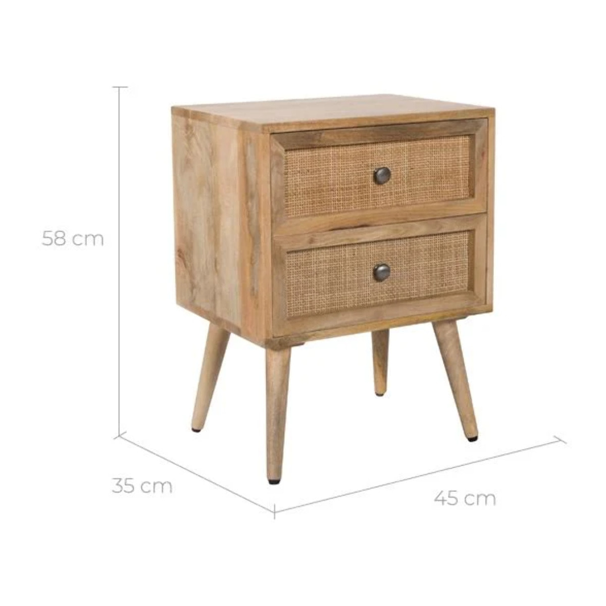 Table de chevet 2 tiroirs en cannage et bois de manguier - Cody