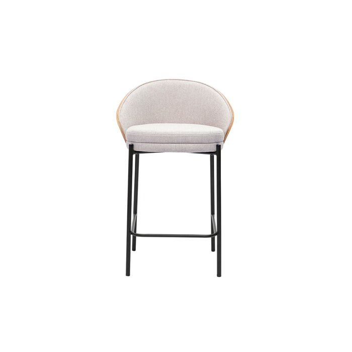 Tabourets de bar en tissu effet velours texturé beige, bois foncé et métal H65 cm (lot de 2) TUCSON