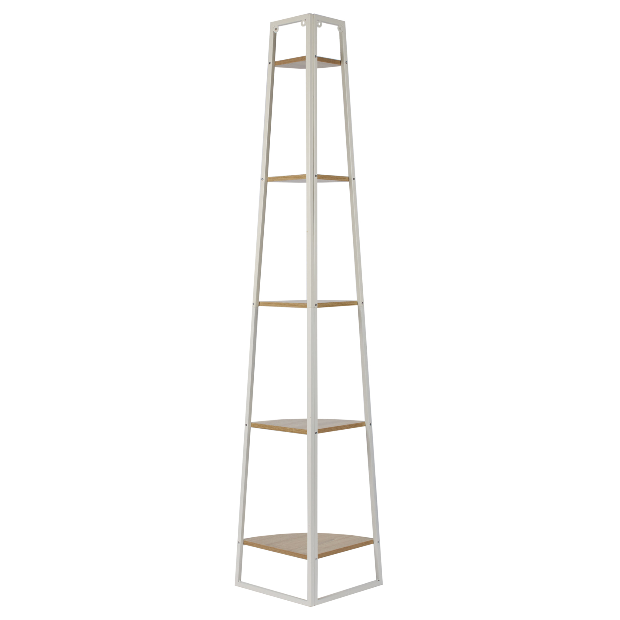 Etagere Angle 5 Niveaux Bois Et Metal Blanc