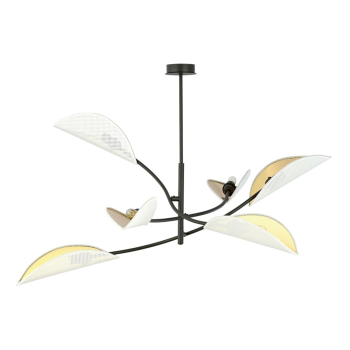 Lampada a sospensione Lotus in acciaio nero con paralumi a forma di foglia