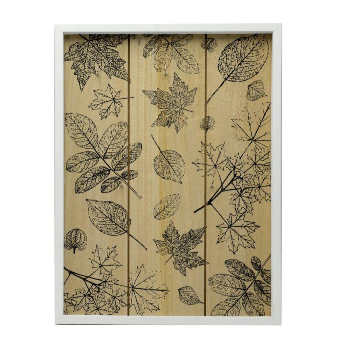 Portachiavi con sfondo stampa foglie, in legno rettangolare 5 posti cm24x2h32