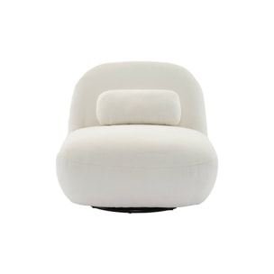 Fauteuil pivotant 360° en bouclette texturée blanc crème. piètement en métal noir mat - SPINO