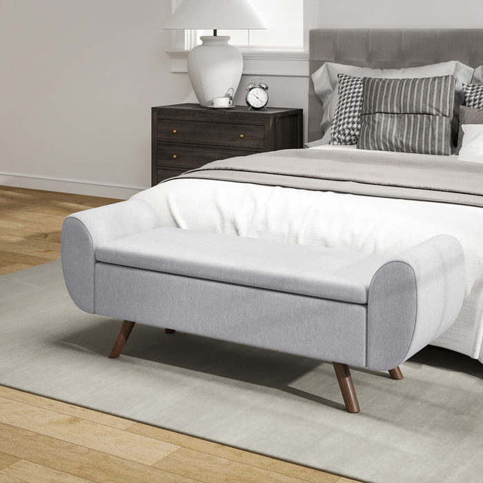 Banc coffre design - banquette avec rangement - dim. 132 x 42 x 50 cm - piètement bois tissu gris clair