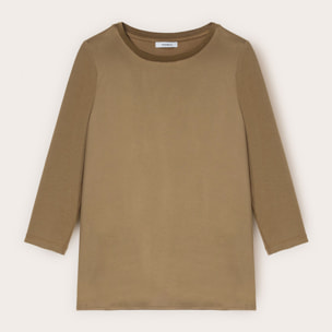 Motivi - T-shirt basic bimaterica - Verde militare