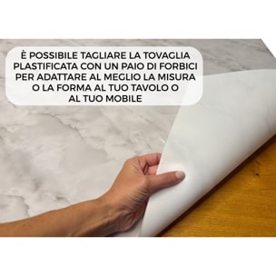 Tovaglia Antimacchia Plastificata Idrorepellente Rotolo Tasgliabile PVC Proteggi Tavolo Crystal Marmo D9 1,55mm