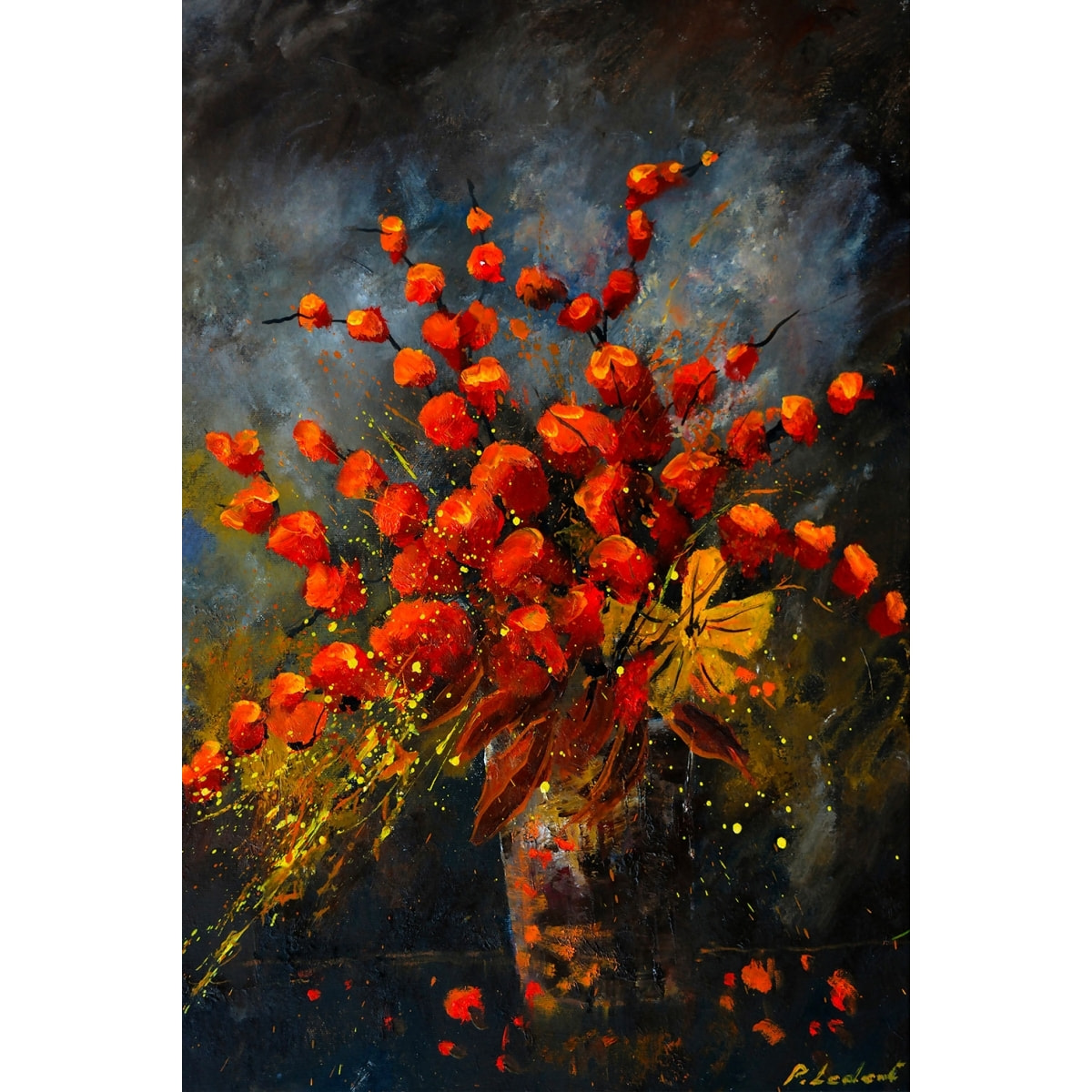 Tableau vase fleurs orange Toile imprimée