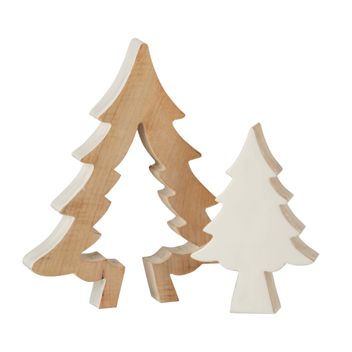 J-Line décoration Sapin de Noël Puzzle - bois - blanc - large