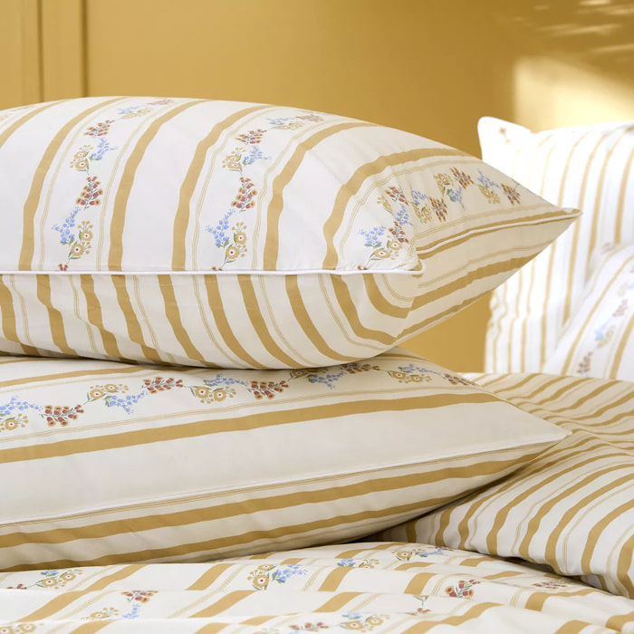 Lot de 2 taies percale de coton lavé rayé jaune beige Honfleur paille