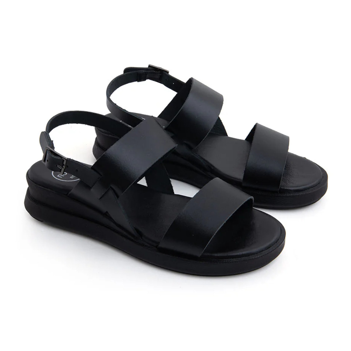 Sandalo platform minimal band in vera pelle - NERO