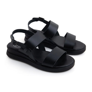 Sandalo platform minimal band in vera pelle - NERO