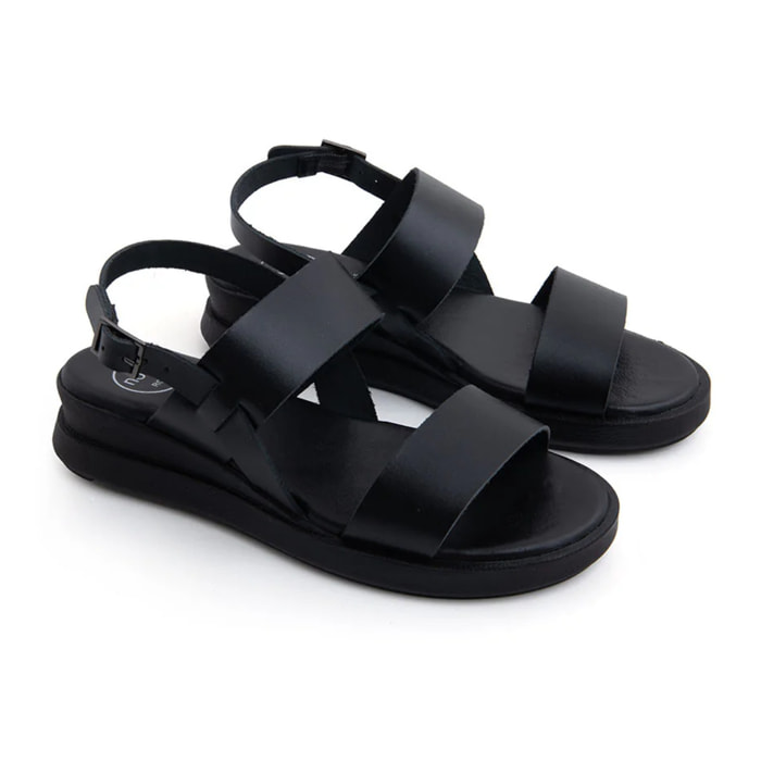 Sandalo platform minimal band in vera pelle - NERO