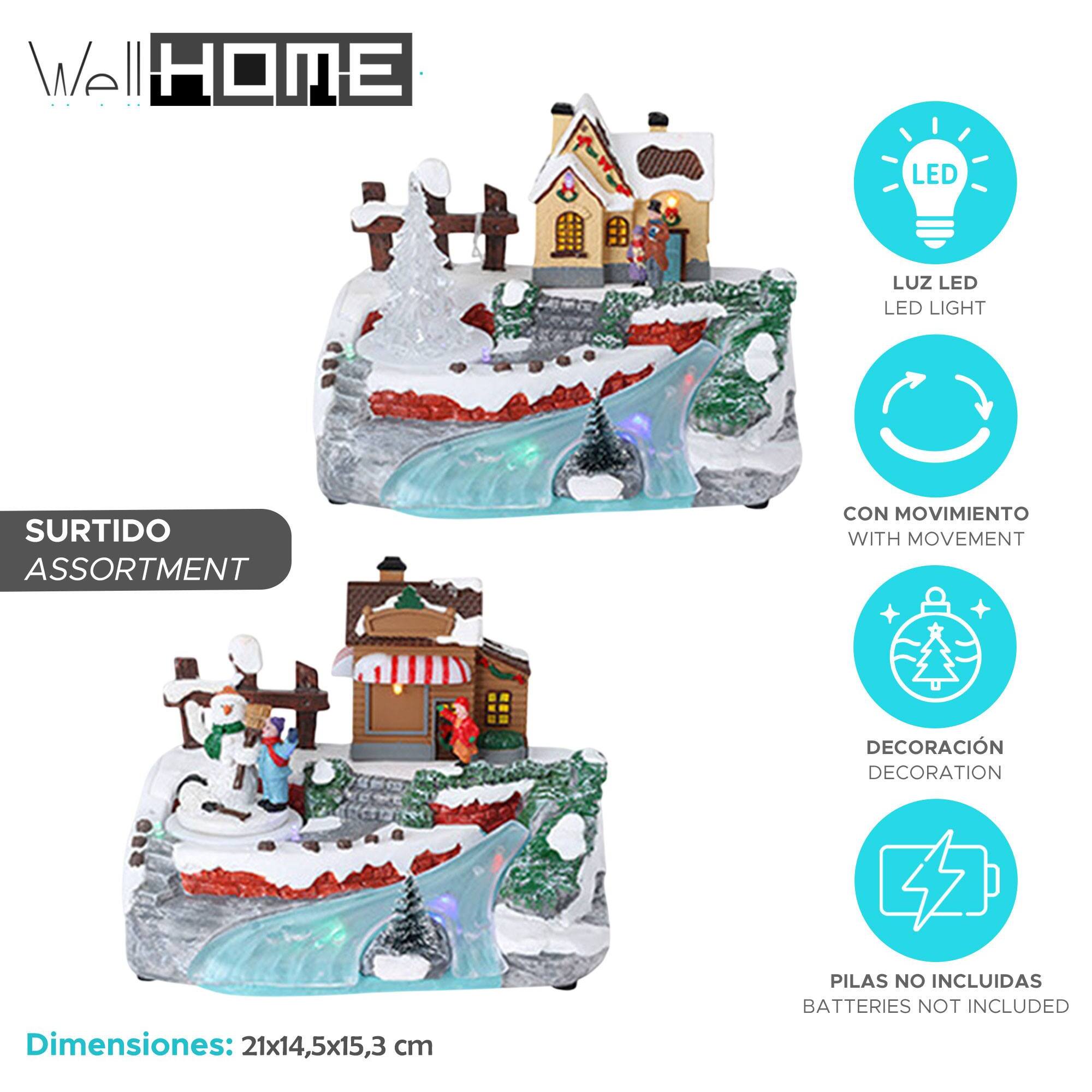 Escena invernal decorativa con movimiento y luces led - 2 diseños (surtido)