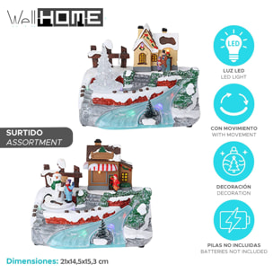 Escena invernal decorativa con movimiento y luces led - 2 diseños (surtido)