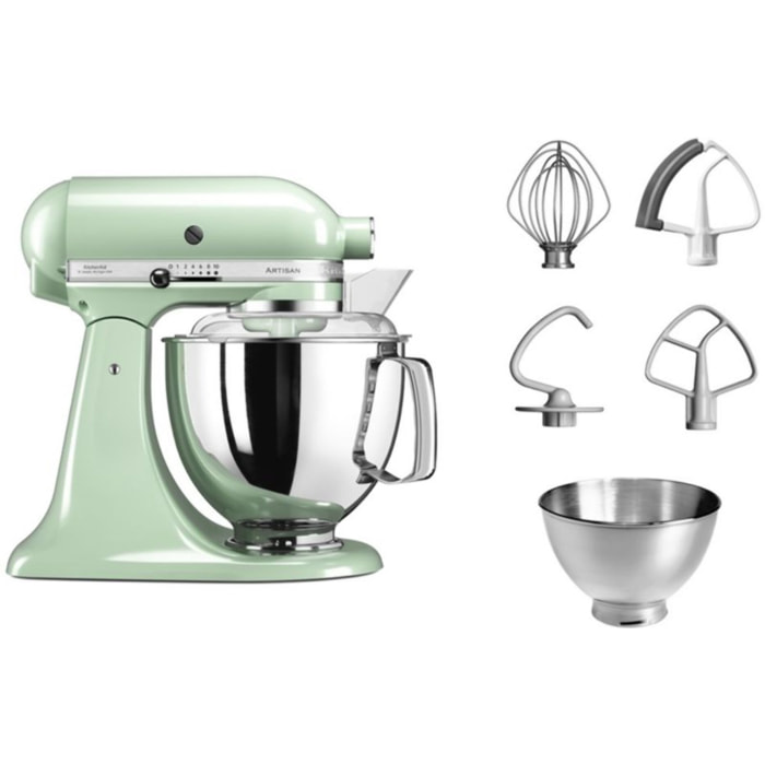 Robot pâtissier KITCHENAID 5KSM175PSEPT Macaron Pistache, 4,8 L, bol avec poignée + bol 3 L, batteur souple et couvercle