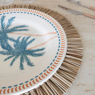 Lot de 6 assiettes plates dessin tropical en grès 26cm TROPIQUE