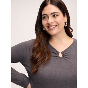 Fiorella Rubino - T-shirt scollo a V con applicazioni gioiello - Grigio