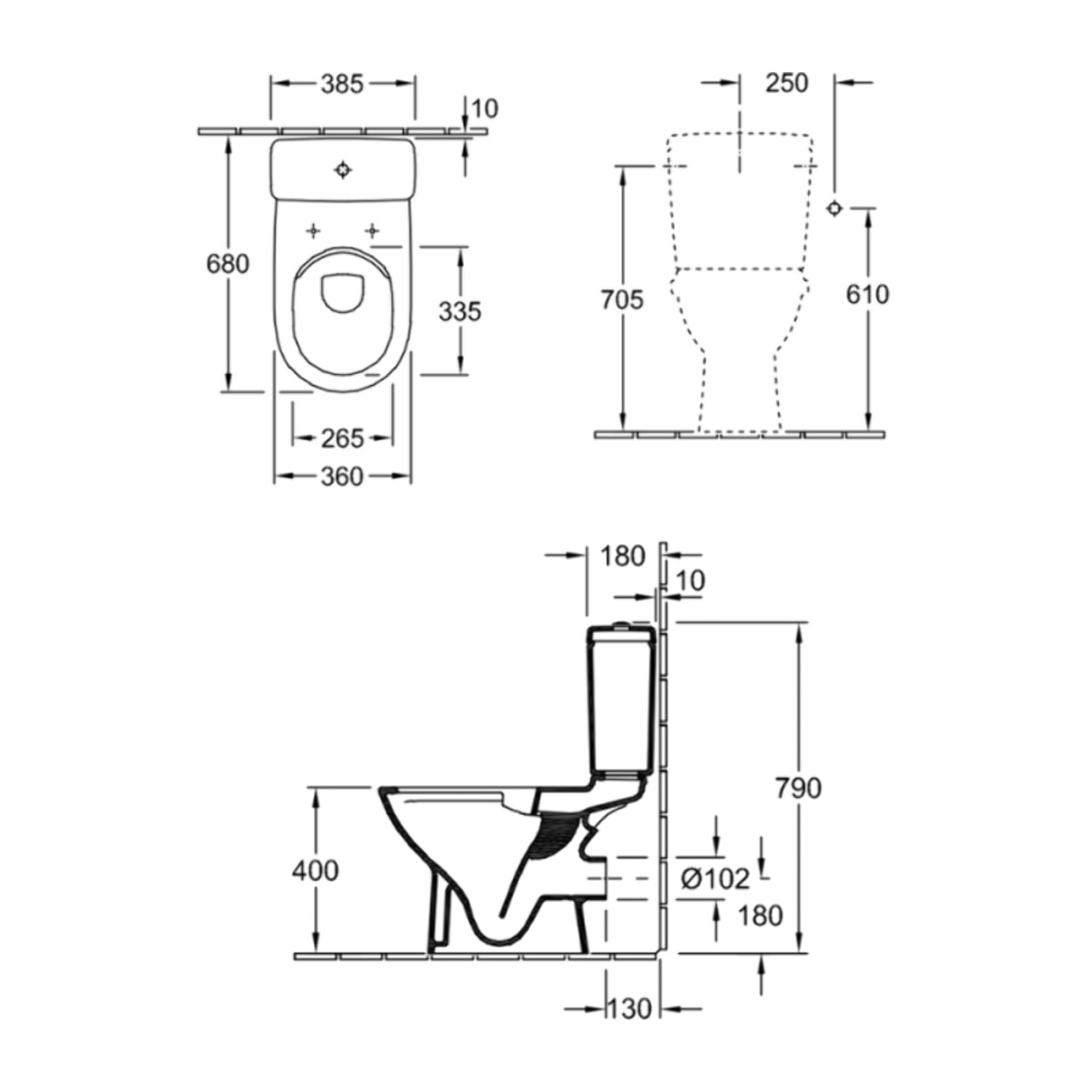 WC à poser sans bride sortie horizontale avec abattant frein de chute VILLEROY & BOCH O.novo Directflush
