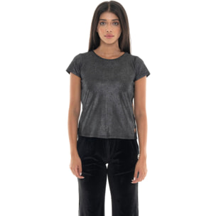 Camiseta de manga corta de lúrex para mujer Leone 1947 Gold Studs