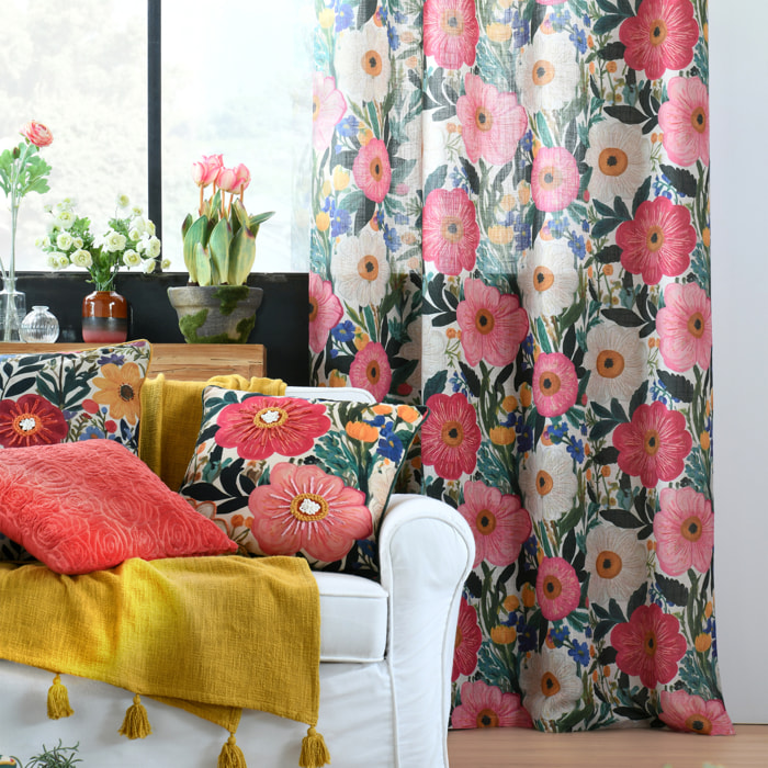 Rideau à oeillets tamisant floral - Rose Clair