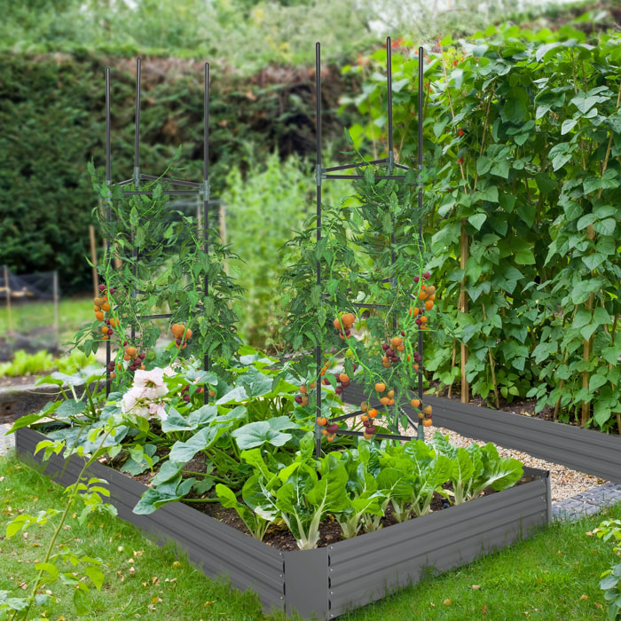 Carré potager de jardin avec tuteur modulable acier vert foncé - tôle d'acier ondulée gris clair