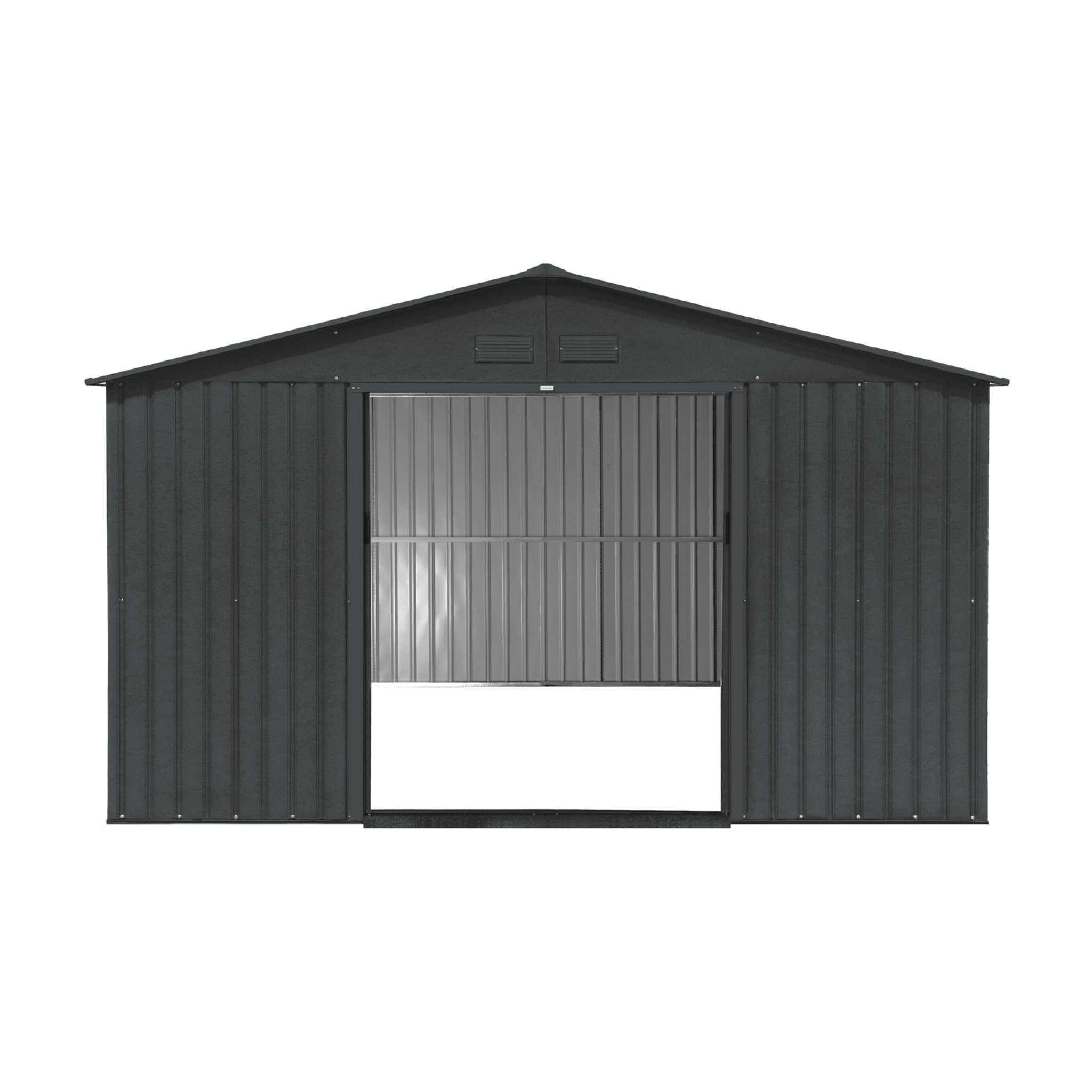 Abri de jardin en métal - Slack - 12.99 m² anthracite - Deux portes coulissantes. kit de fixation sol inclus. L 341 x 386 x 211cm