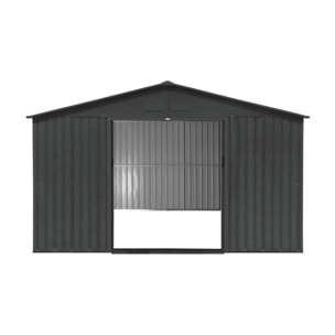 Abri de jardin en métal - Slack - 12.99 m² anthracite - Deux portes coulissantes. kit de fixation sol inclus. L 341 x 386 x 211cm
