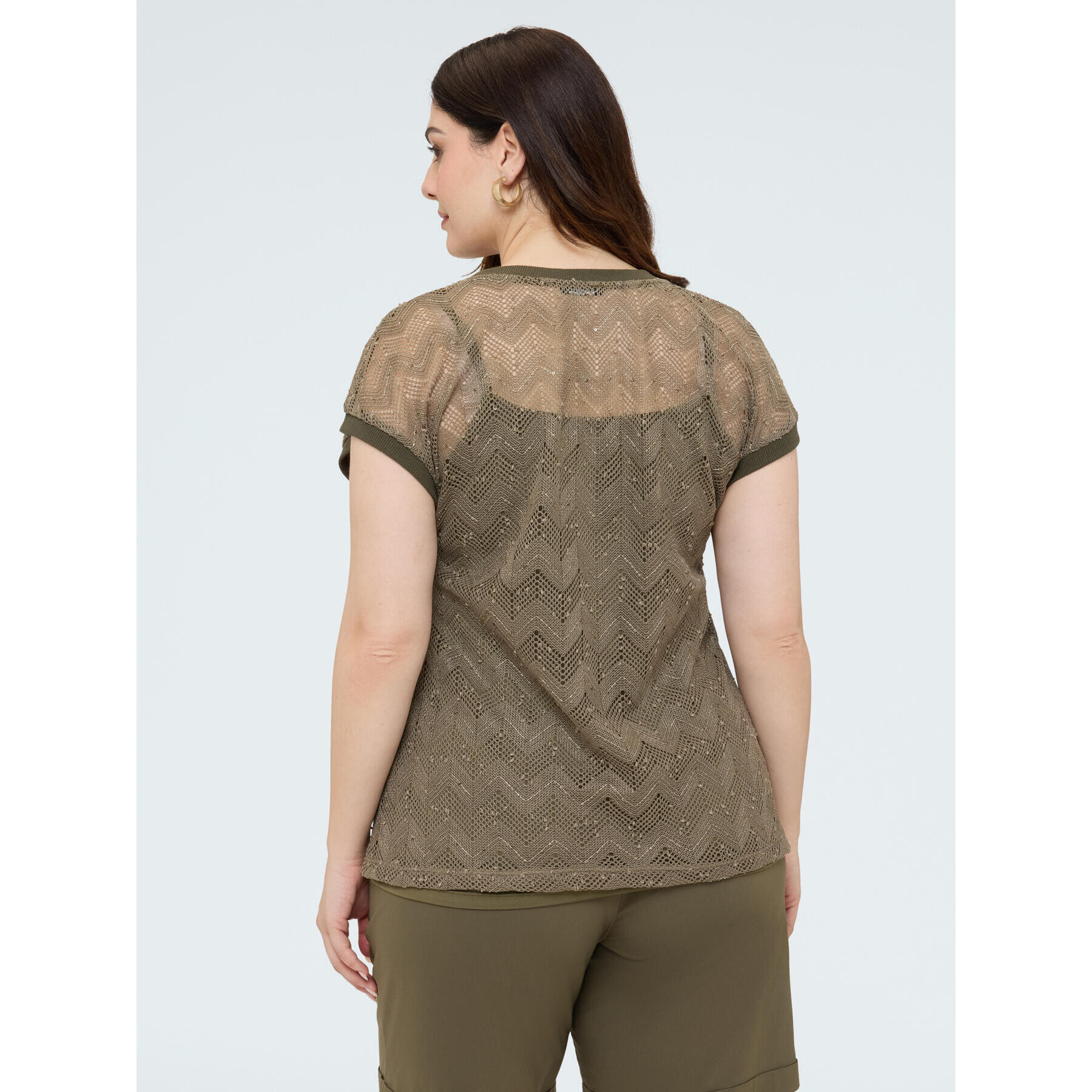 Fiorella Rubino - Camiseta de punto calado ajouré con lentejuelas - Verde militare