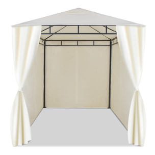 Kios - Gazebo da giardino 3x4 mt in ferro con tende laterali color ecrù